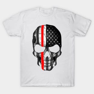 Red Line - Skull - firefighter T-Shirt